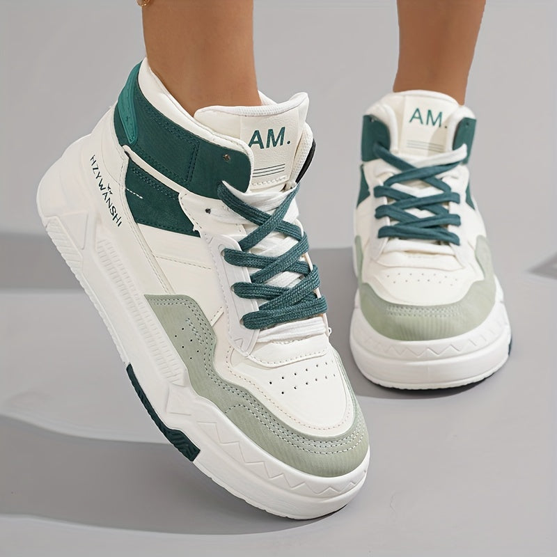 Women's White High-Top Sneakers, Fashionable Skateboarding Shoes