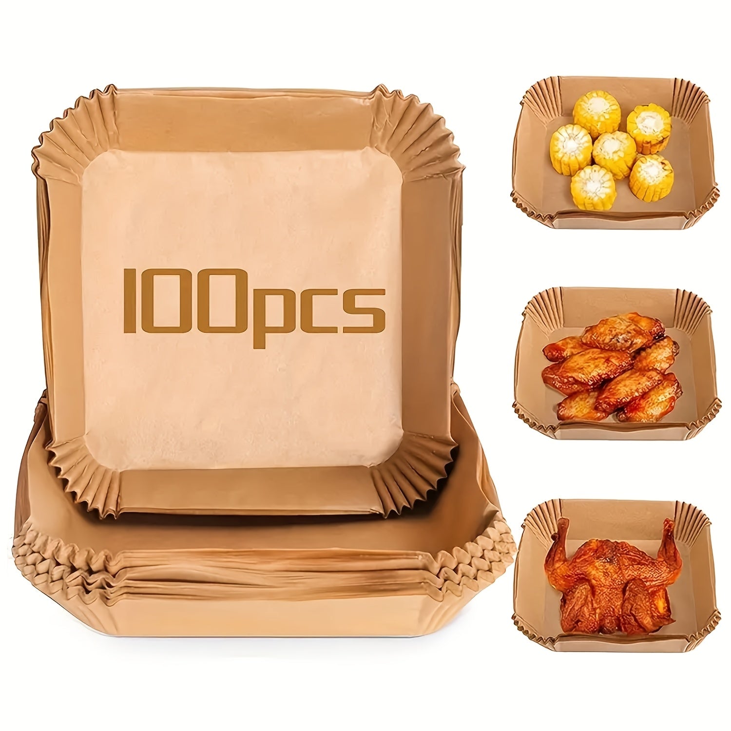 100 dona kvadrat shaklidagi yopishmaydigan, yog' va suvga chidamli Air Fryer qog'oz qoplami