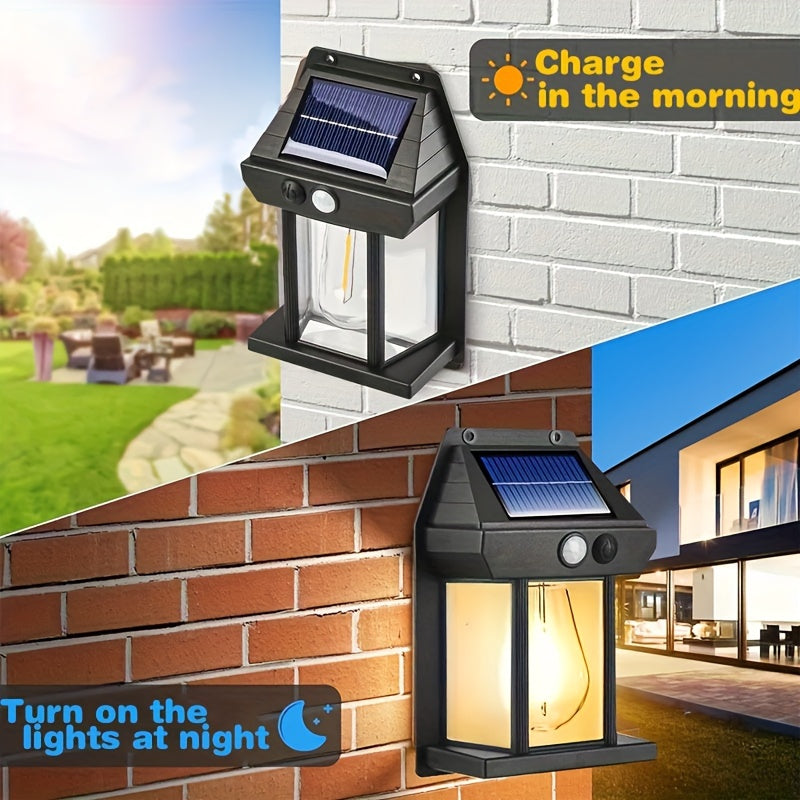 Solar Powered LED Wall Lamps with Motion Sensor for Outdoor Porch Garden Yard Fence Black