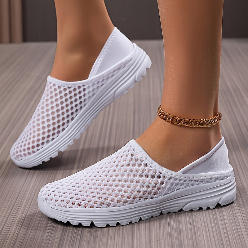 Women's Lightweight Slip-On Mules Sneakers Breathable Mesh White Casual
