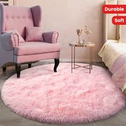Pink Tie-Dye Round Carpet Rug Soft Shaggy Fluffy Floor Decor Large