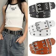 Unisex Party Belt with Double Pin Buckle and Star Eyelet Design