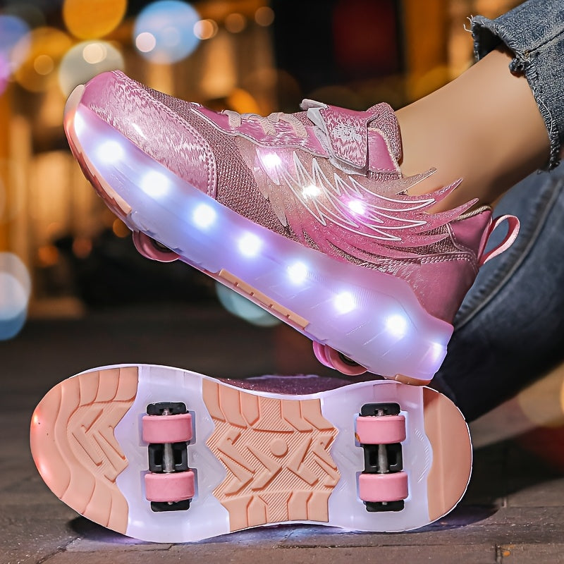 Kids Light-Up Skateboarding Sneakers with USB Charging Breathable Mesh for Outdoor Sports