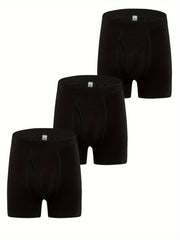 Plus Size Cotton Boxer Briefs 3-Pack Breathable Comfortable Black Gray Blue