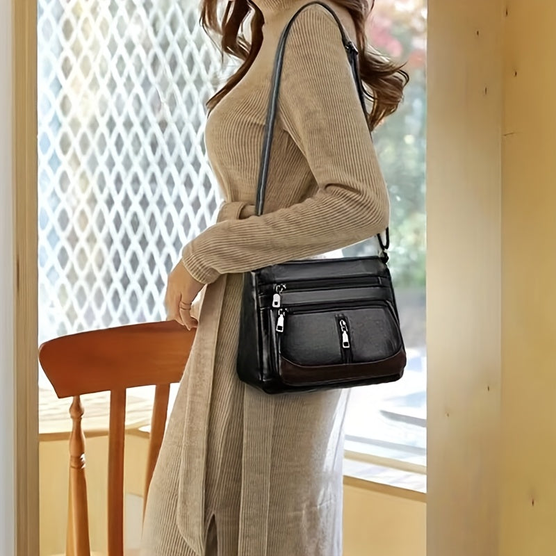 Multi-Layer Crossbody Shoulder Bag with Zipper Details for Women