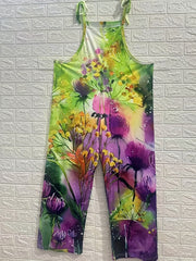 Plus Size Women's Floral Print Jumpsuit Polyester Spandex Strappy Back