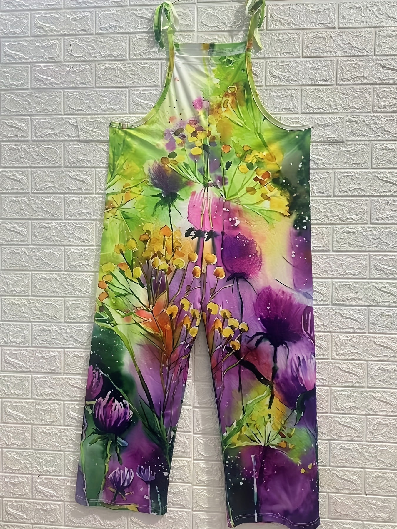 Plus Size Women's Floral Print Jumpsuit Polyester Spandex Strappy Back