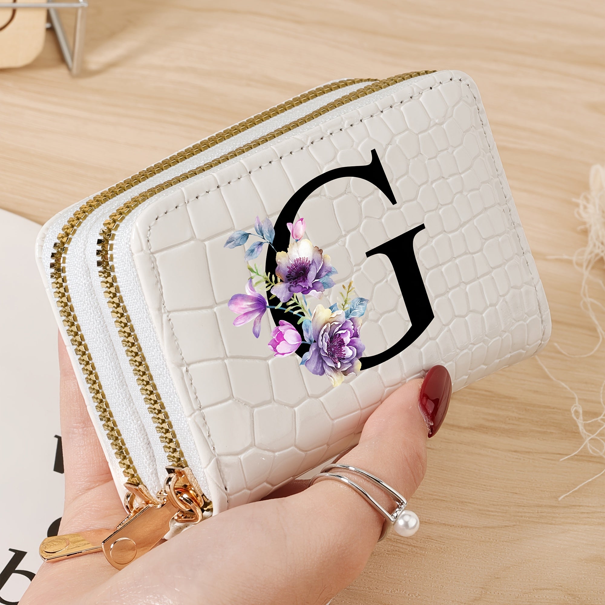 Minimalist Floral Credit Card Holder with Zipper Coin Purse for School and Back-to-School Supplies