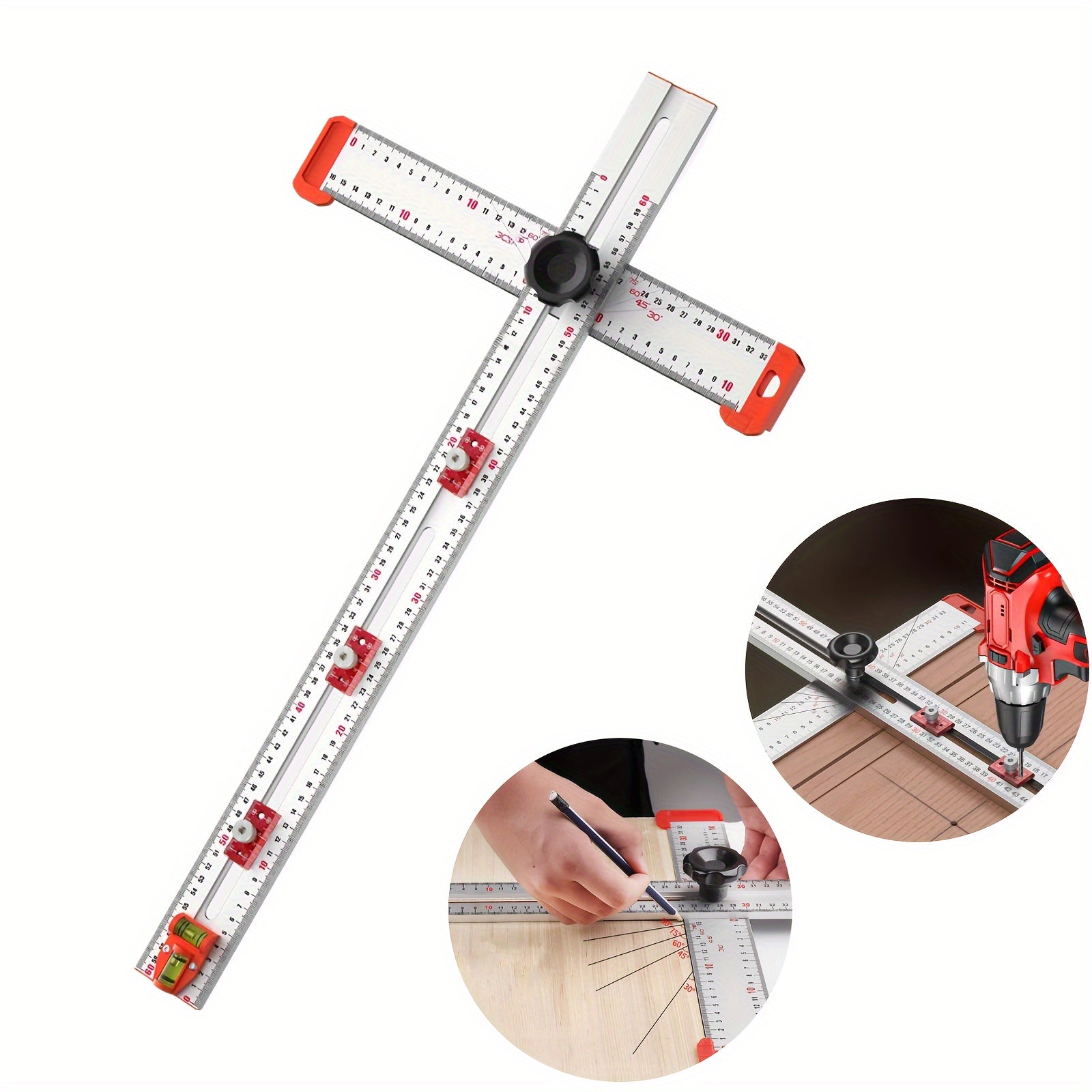 Precision Aluminum Alloy Drilling and Positioning Ruler with Multi-Angle T-Square and Bubble Level
