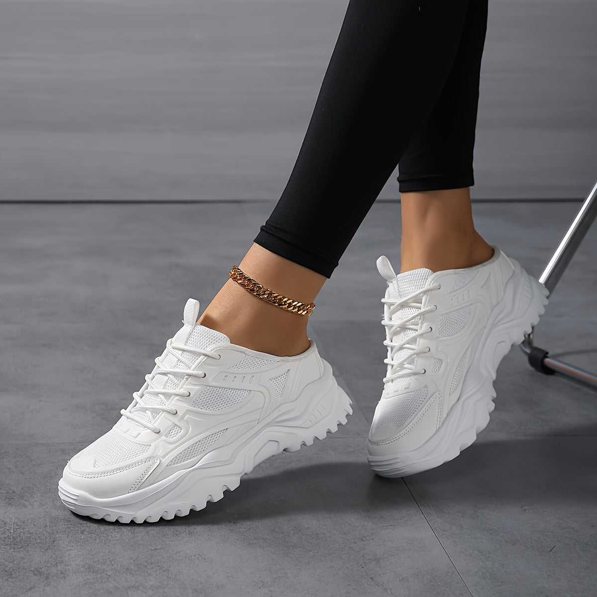 Women's Chunky Sneakers Lightweight Casual Shoes Black White Slip-On