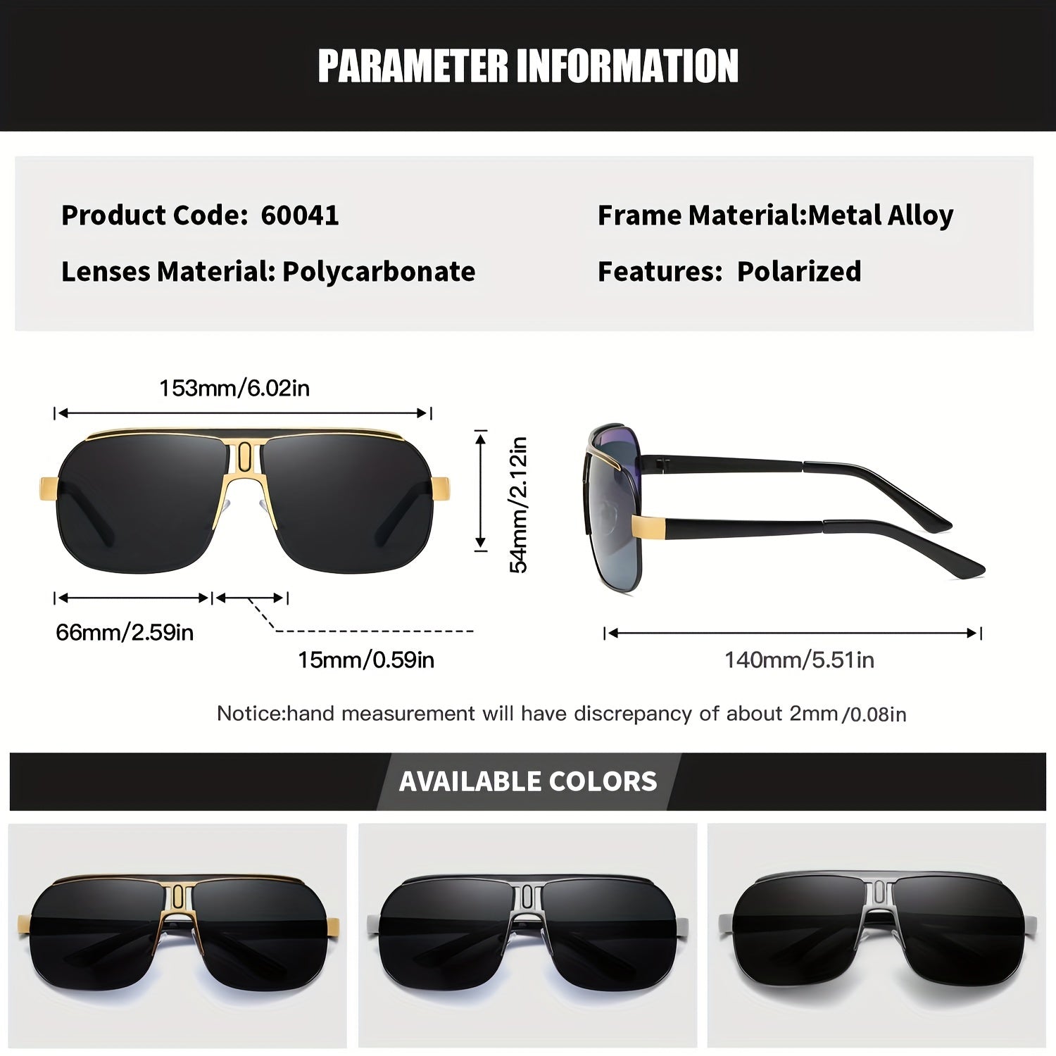 Men Women Polarized Alloy Square Oversized Sunglasses Driving Shades