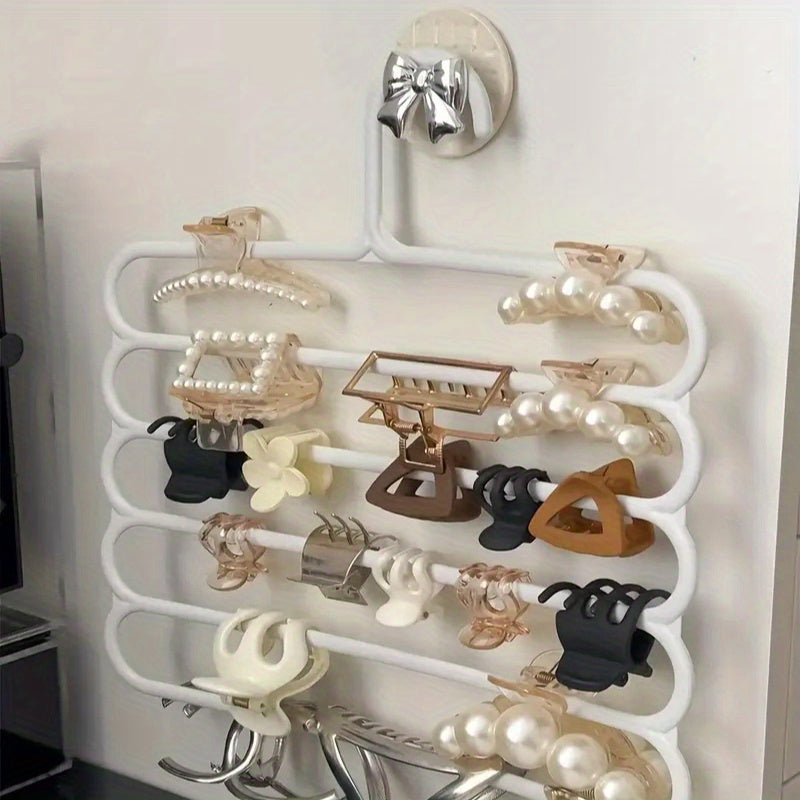 Juego de 2 perchas de metal apilables de 5 niveles para pantalones y corbatas antideslizantes ajustables