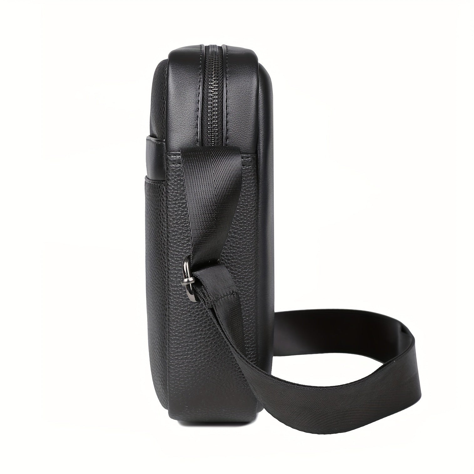 Men's Black Crossbody Bag with Adjustable Strap and Lychee Texture for Travel and Casual Use