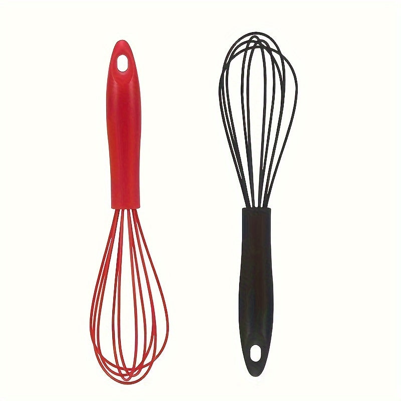 Batidor de huevos manual de silicona roja para hornear y cocinar