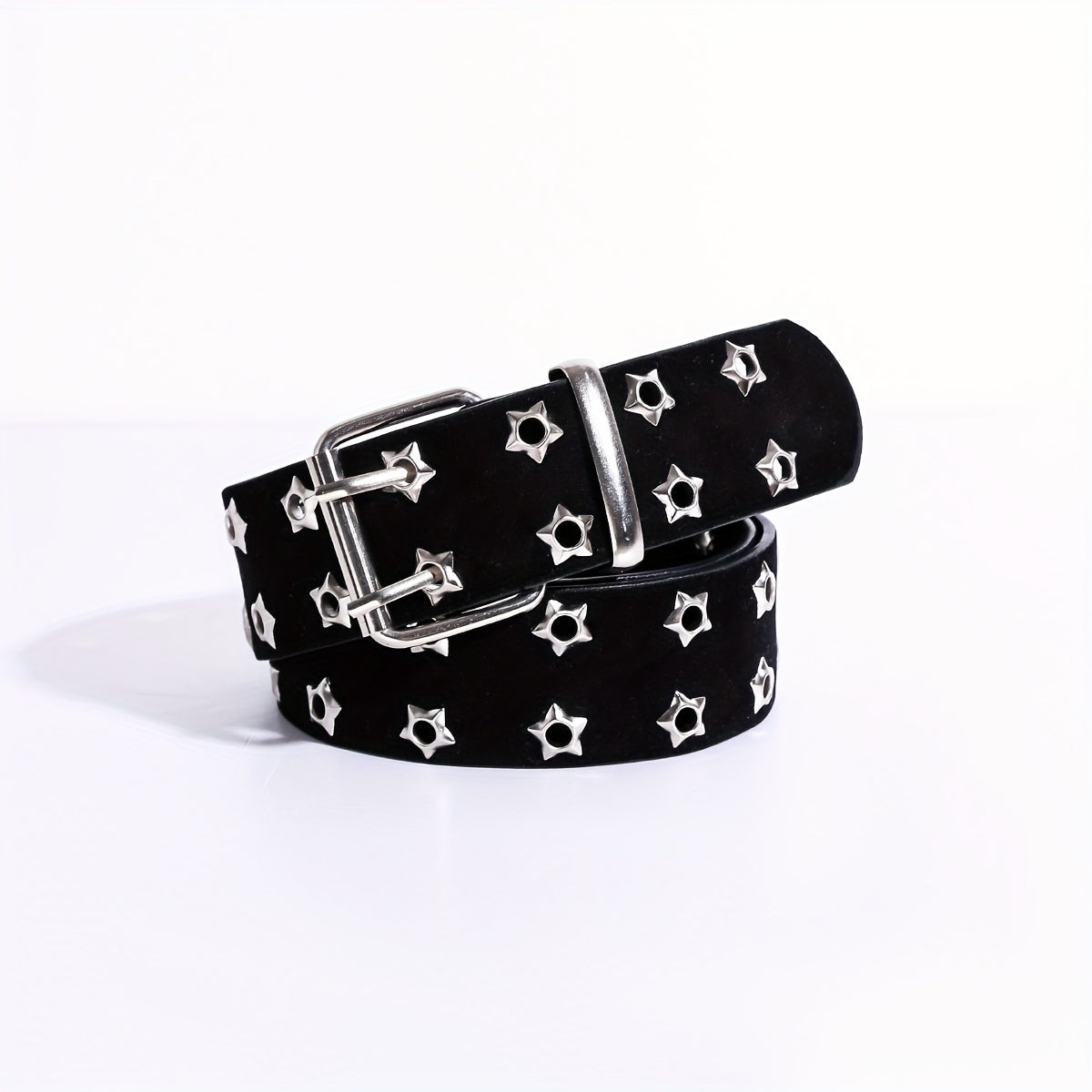 Black Punk Waist Belt with Double Pin Metal Buckle and PU Leather Strap
