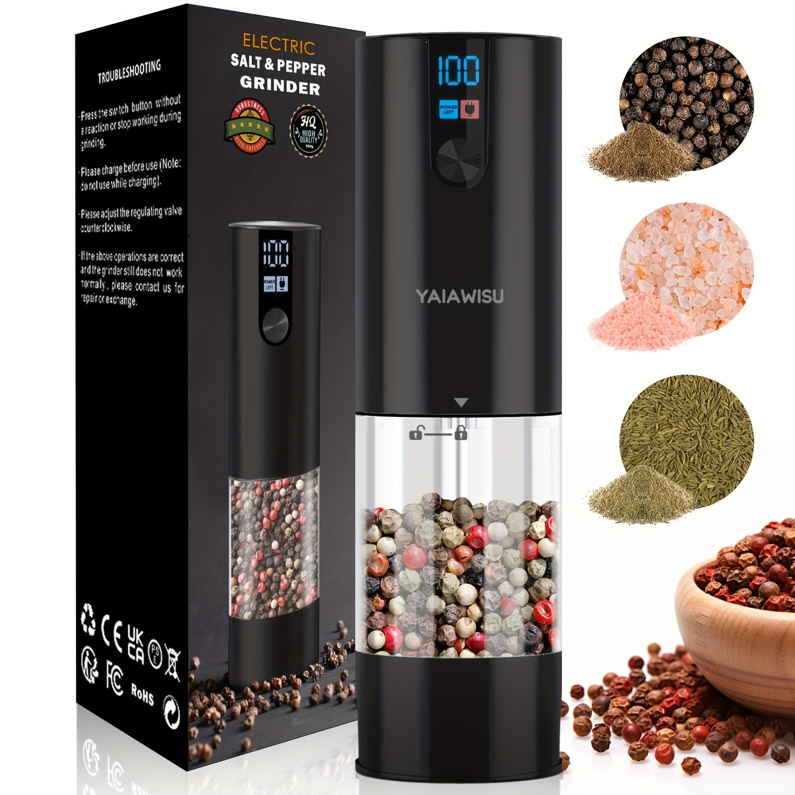 Портативная электрическая кофемолка с USB-зарядкой, ЖК-дисплеем, управлением одним нажатием для кофе и специй