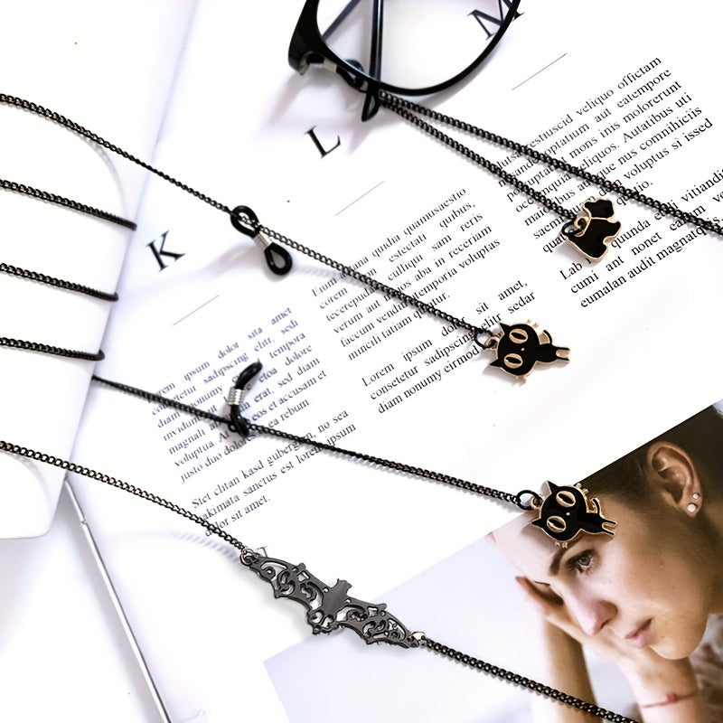 Halloween Goth Ko'zoynak Zanjiri, Xoch, Qarg'a, Mushuk va It Bezaklari bilan - Quyosh Ko'zoynaklari va O'qish Ko'zoynaklari uchun Lanyard Strap, Qiziqarli Yuzni Qoplovchi Usul - 4 dona to'plam