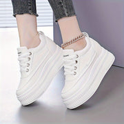 Women's White Platform Skate Shoes, Lace-Up Low Tops, Casual Sneakers