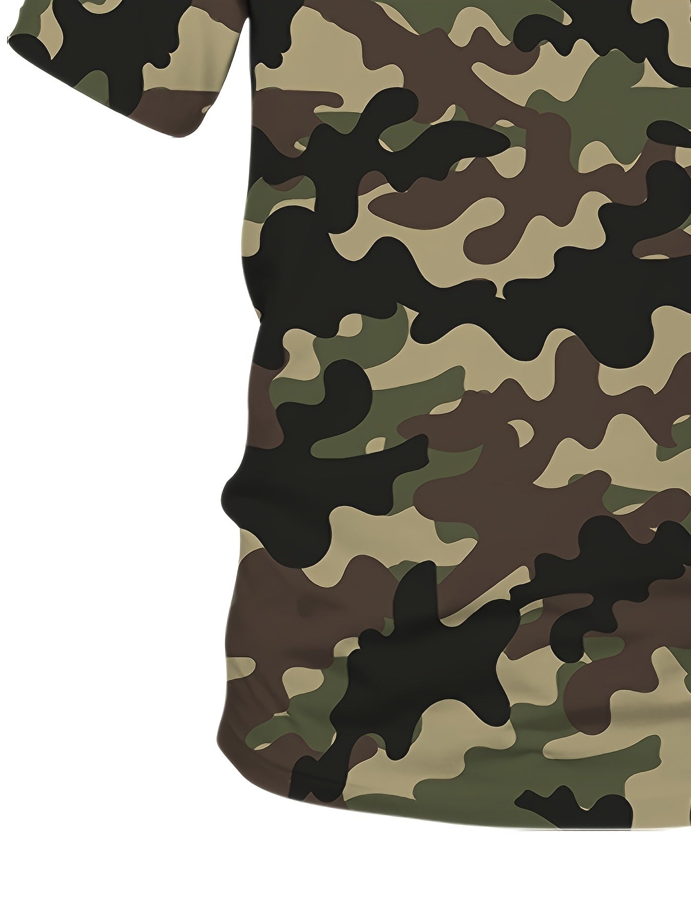 Camiseta de manga corta con cuello redondo de camuflaje para hombre, ropa casual de calle, poliéster y spandex