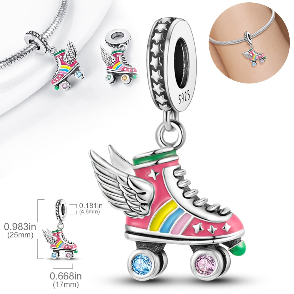 Sterling Silver Skating Shoes Pendant with Wings Boho Style Synthetic Zirconia Women’s Jewelry
