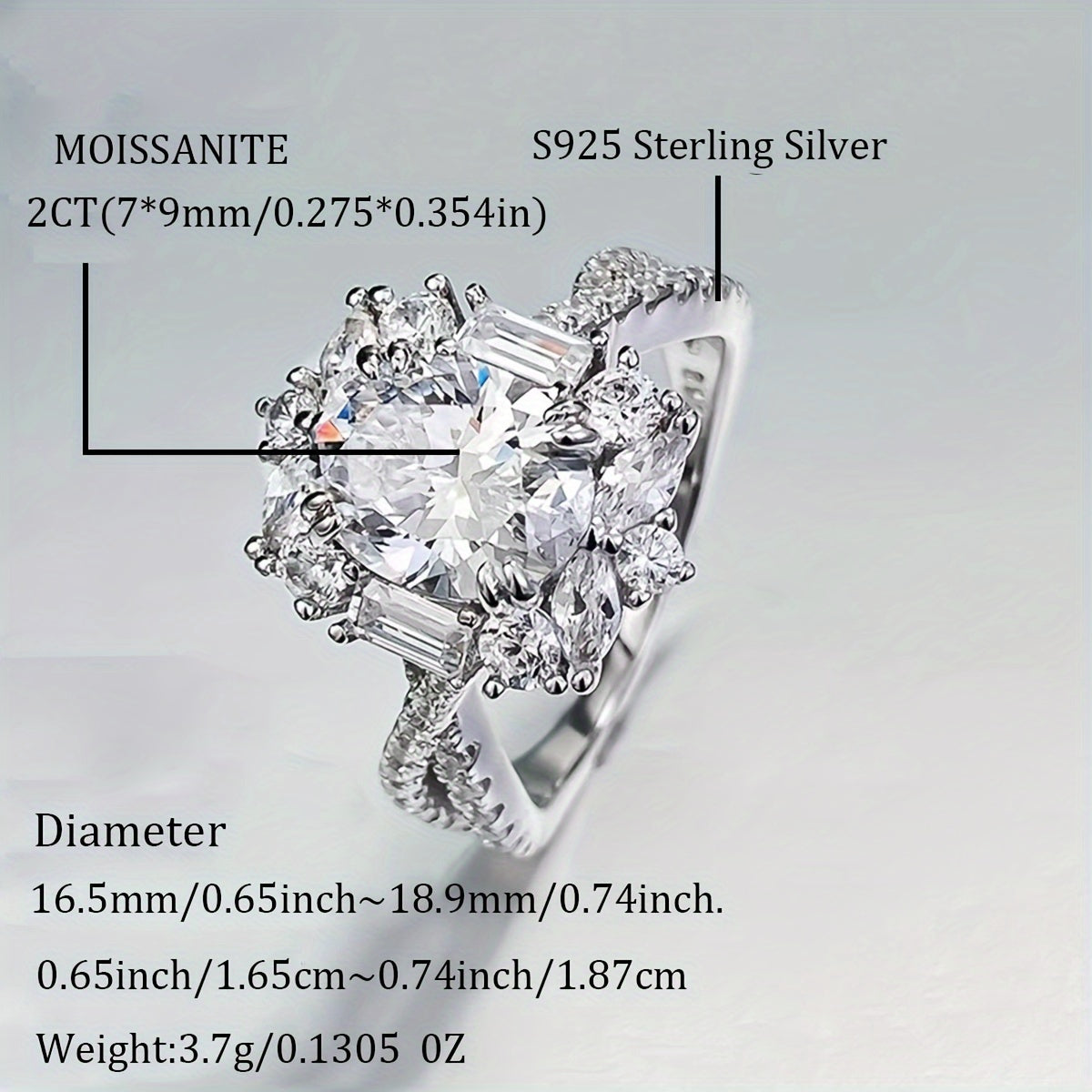 2ct Oval Moissanite Engagement Ring Sterling Silver Hypoallergenic Court Style