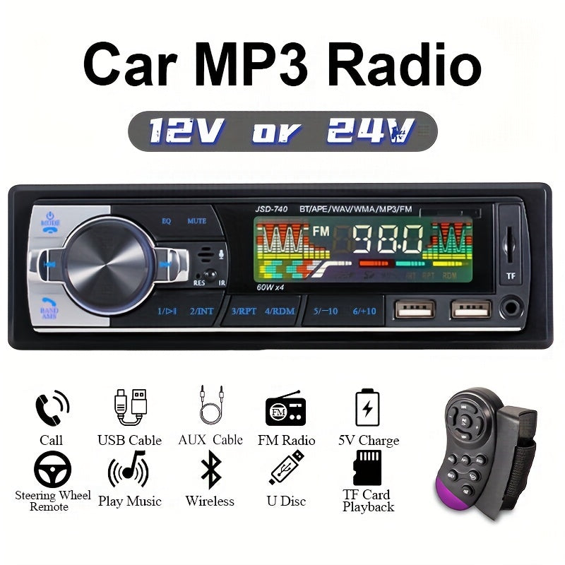 1 DIN Car Stereo with Wireless Remote 60W x 4 FM AUX USB TF Support