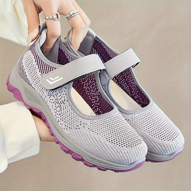 Women's Mesh Walking Shoes Solid Color Ankle Band Soft Sole Sneakers