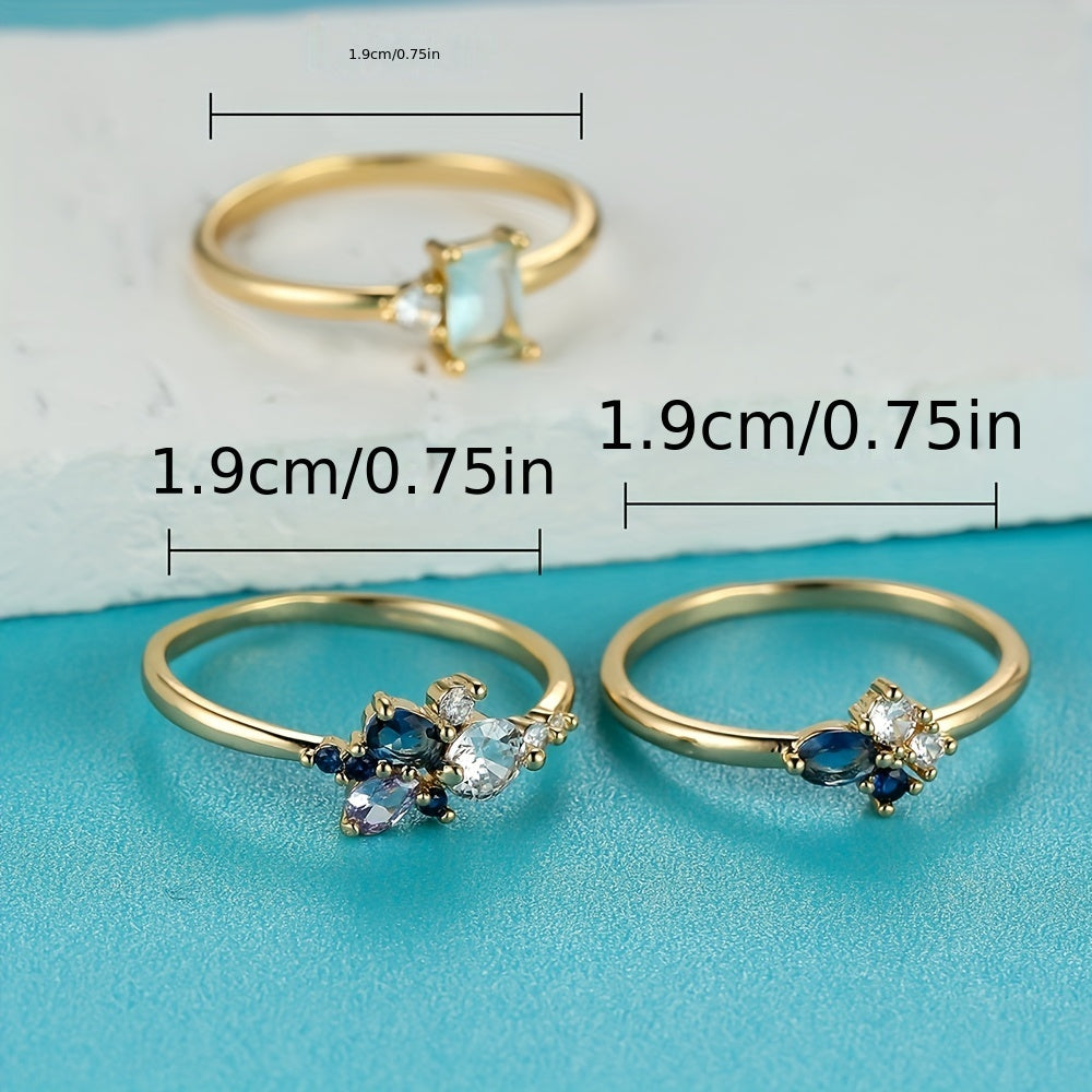 Bir nechta o'lchovlardan tanlang va ushbu zamonaviy to'plangan uzuklar bilan kundalik kiyimlaringiz yoki bayram ko'rinishlaringizga nafislik qo'shing, ularning ichiga joylashtirilgan zirkoniya toshlari mavjud.