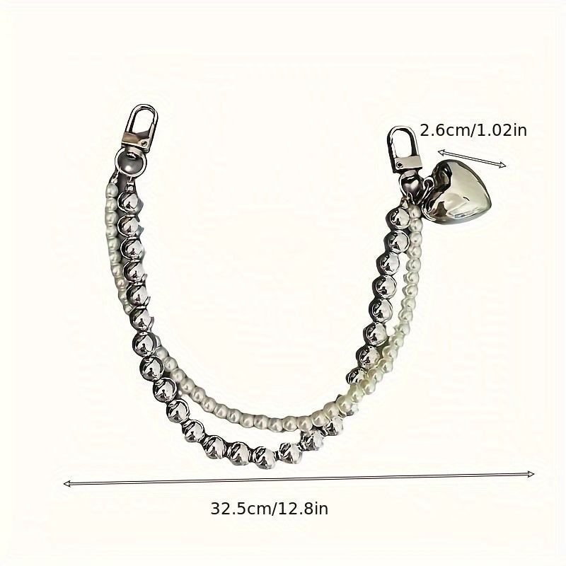 Llavero de corazón con perlas de resina y doble cadena con mosquetón para el Día de San Valentín