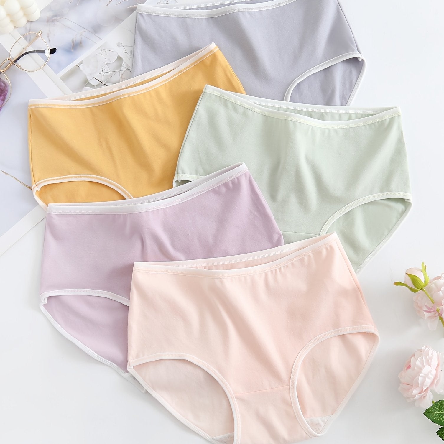 Women's Comfort Briefs 5-Pack Pastel Colors Stretchy Waistband