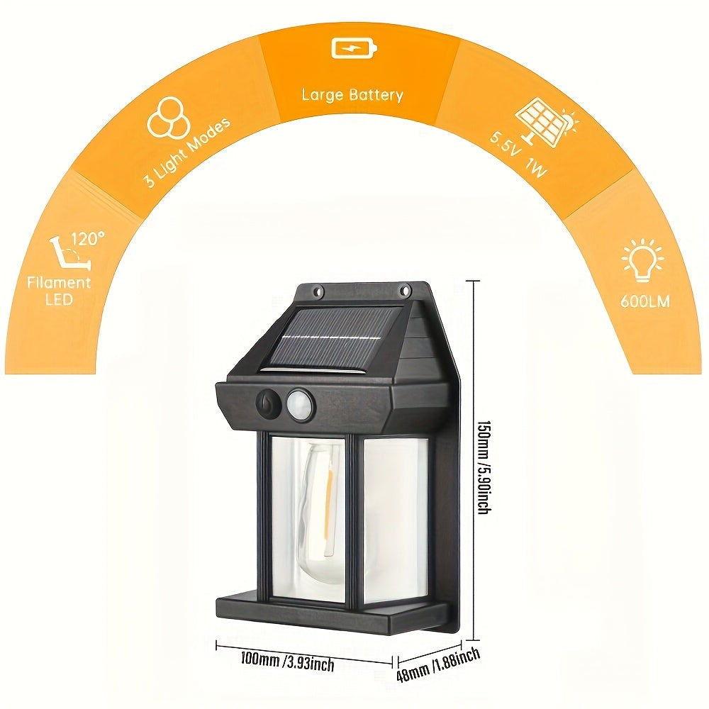 Set of 2 Solar Motion Sensor Outdoor Wall Lights IP44 Dimmable for Patio Porch Deck