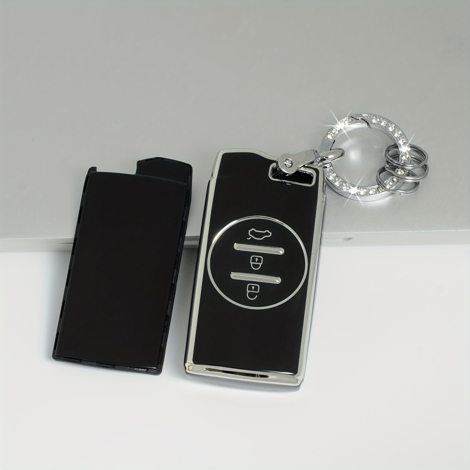 Elegant Black Rhinestone Key Fob Cover for Car Keys with Durable TPU