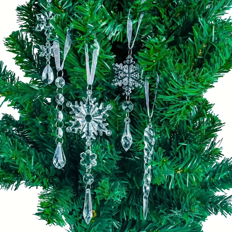 Juego de 20 adornos de árbol de Navidad de copo de nieve y carámbano de acrílico para decoración navideña
