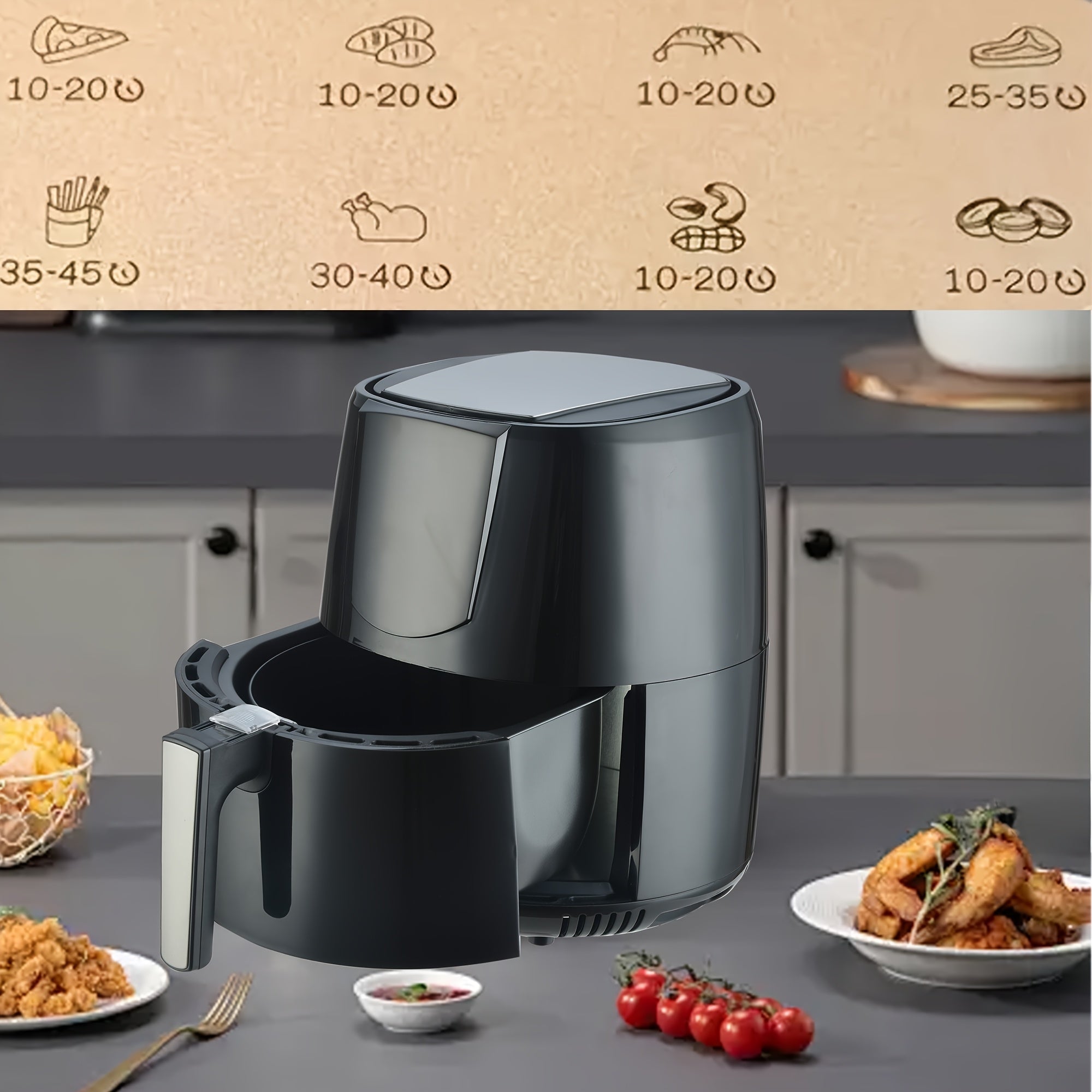 Цифровая аэрогриль 5.5Л LED-дисплей сенсорный экран без масла черный PP 1400Вт