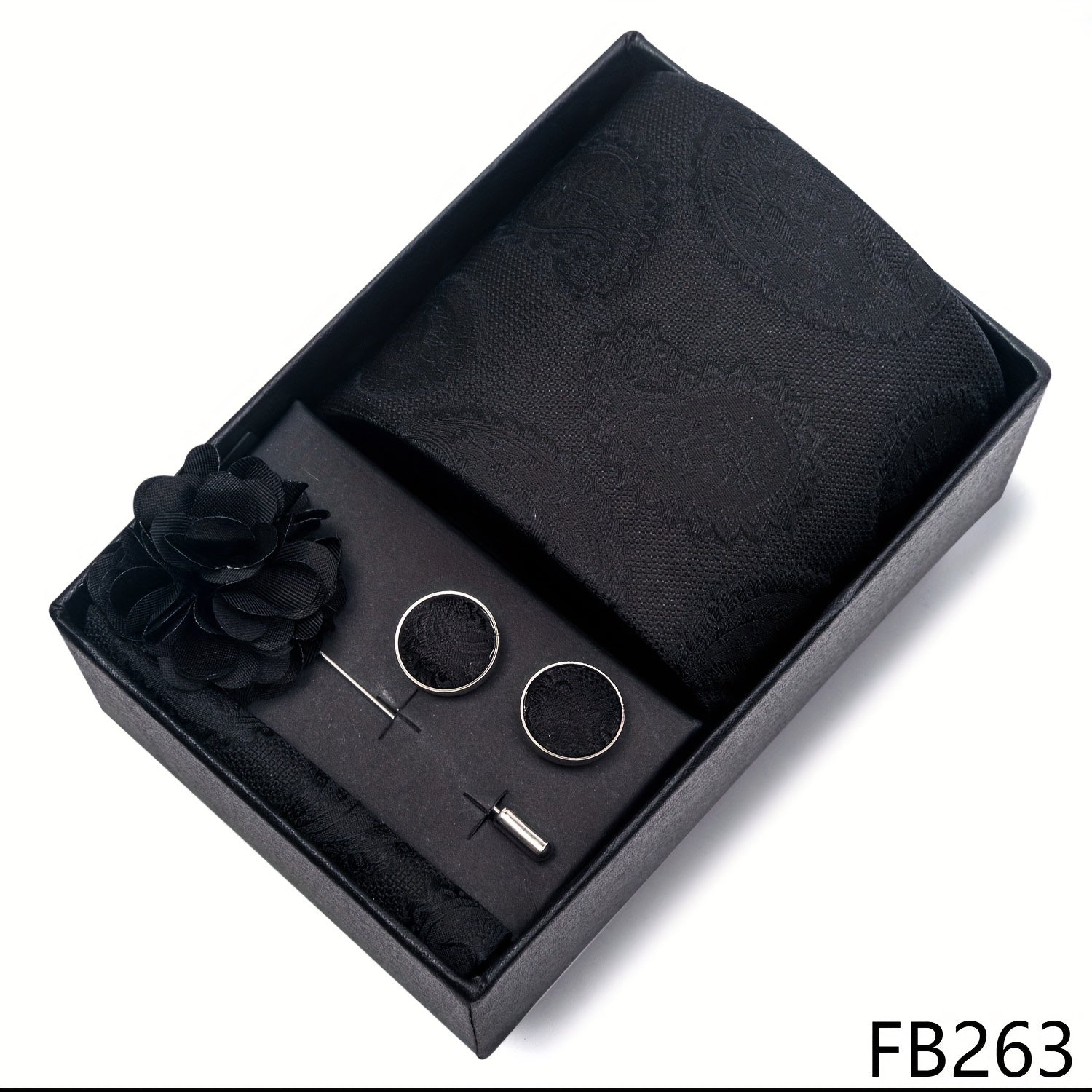 Men's Fashion Tie Set with Striped and Paisley Neckties, Pocket Square, Cufflinks, Lapel Pin in Gift Box for Business and Weddings