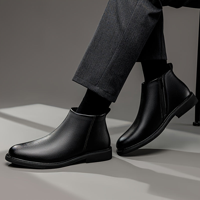 Мужские полусапоги на среднем каблуке из искусственной кожи однотонные круглым носком на резиновой подошве повседневные деловые туфли