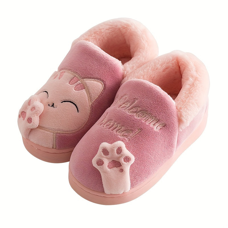 Kids Furry Cartoon House Slippers Non-Slip Soft Bottom Indoor Winter Shoes