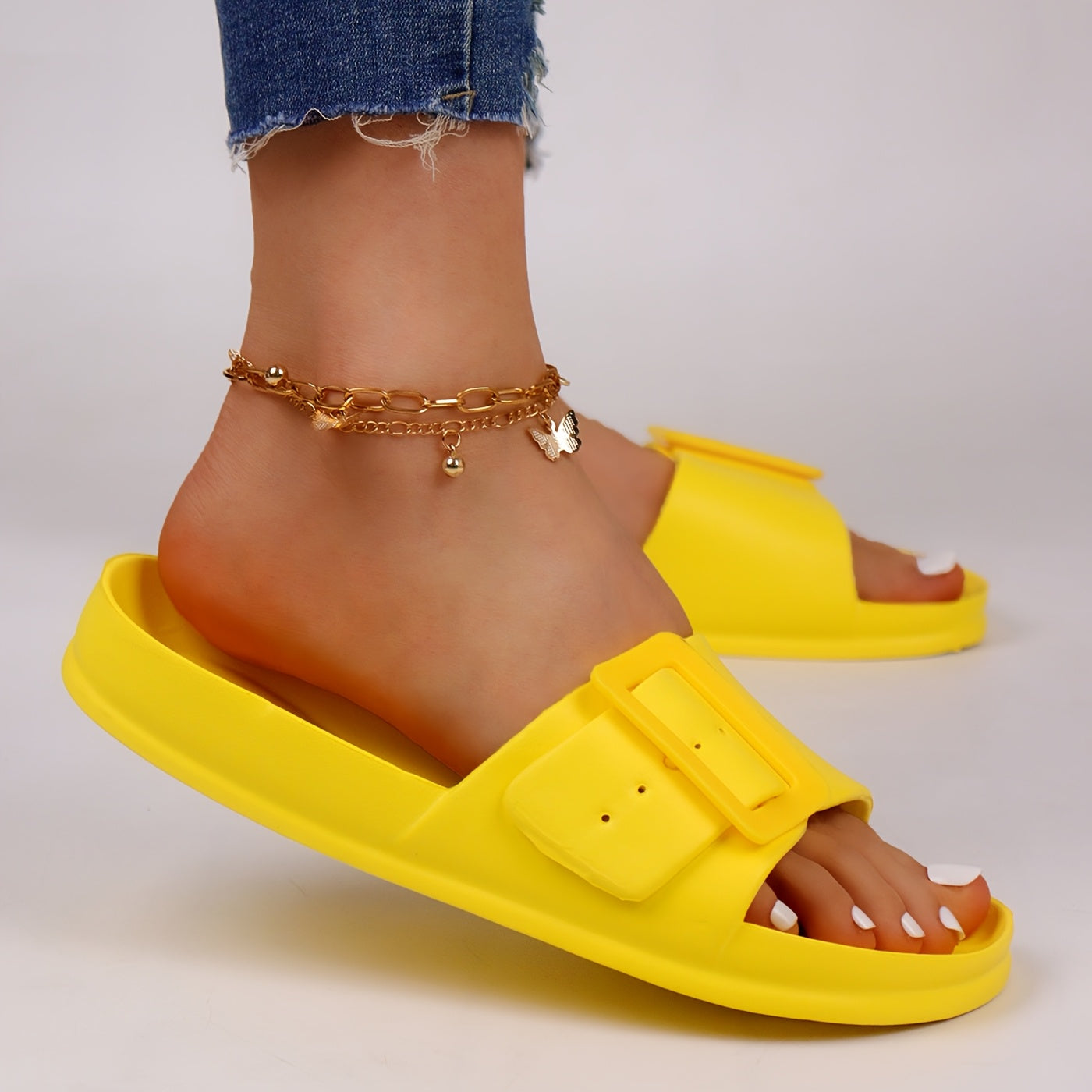 Women's EVA Slide Sandals Open-Toe Beach Shoes Pink Casual Flats