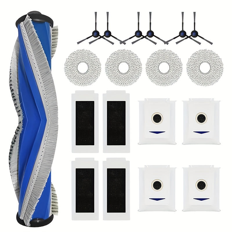 19 dona vakuum tozalash uchun aksessuarlar T30 Omni T30 Pro Omni bilan mos keladi, jumladan asosiy cho'tka, yon cho'tkalar, mop yostiqchalari, filtrlashlar, chang sumkalar.