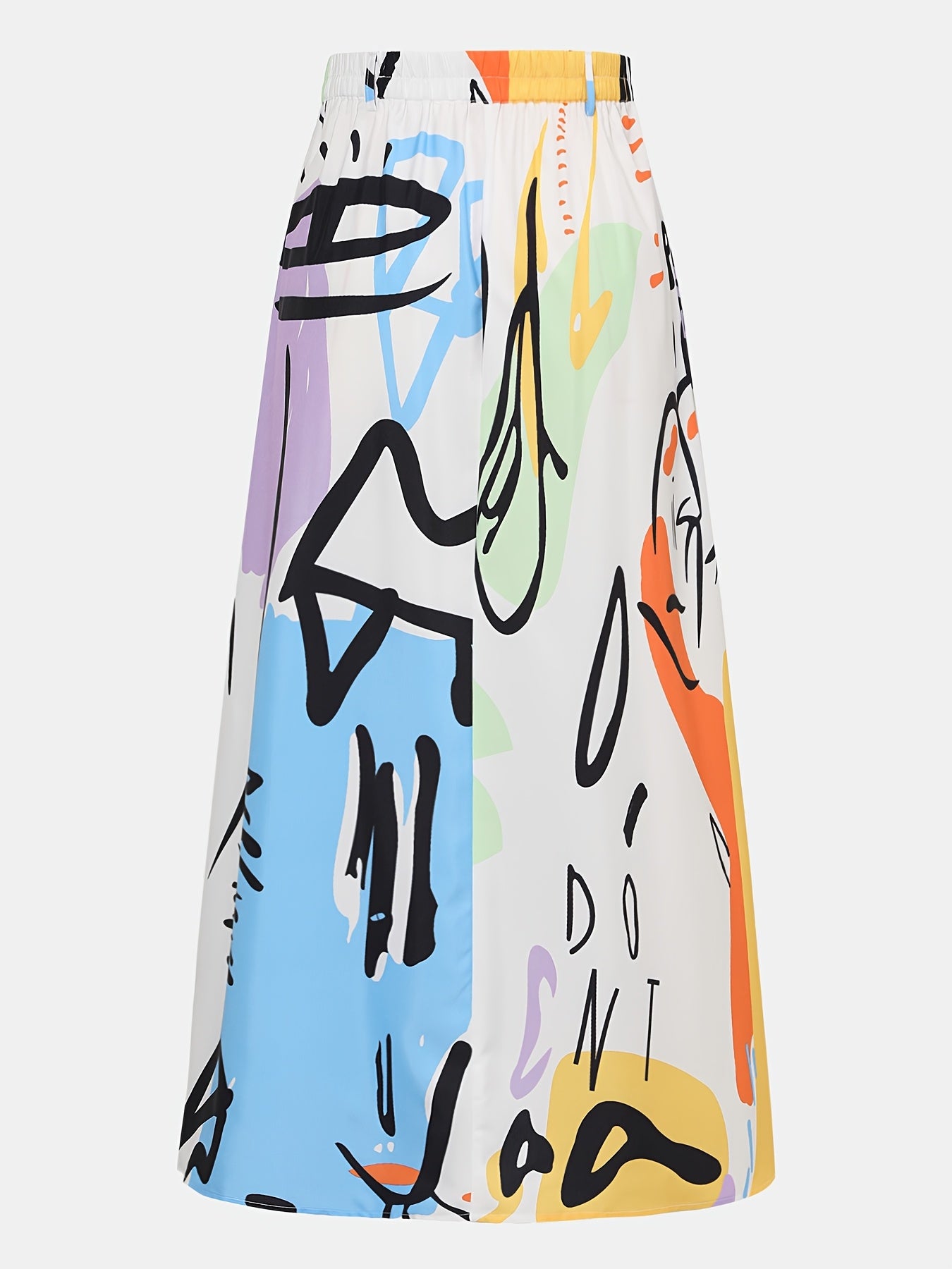 Plus Size Women's Geometric Print High Waist Skirt with Pockets