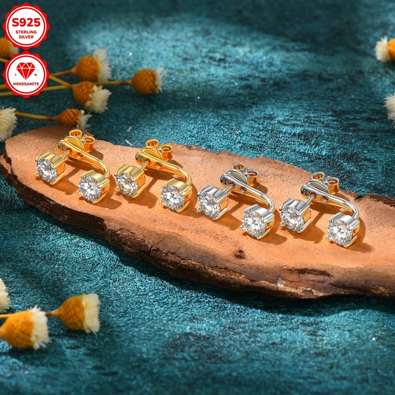 Sterling Silver Moissanite Drop Earrings with Gold Plating 4mm 2.0ct Synthetic Gift