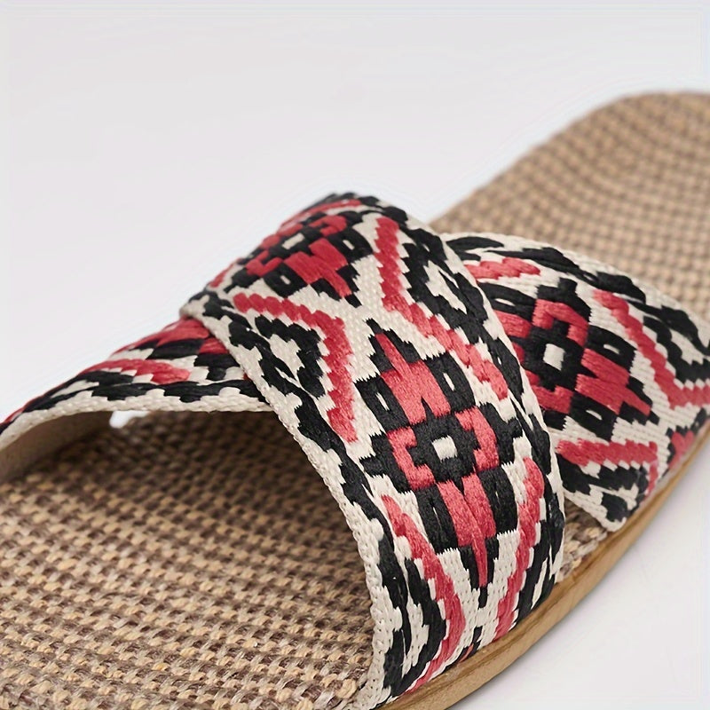 Women Linen Slip-On Indoor House Shoes Open Toe Comfortable