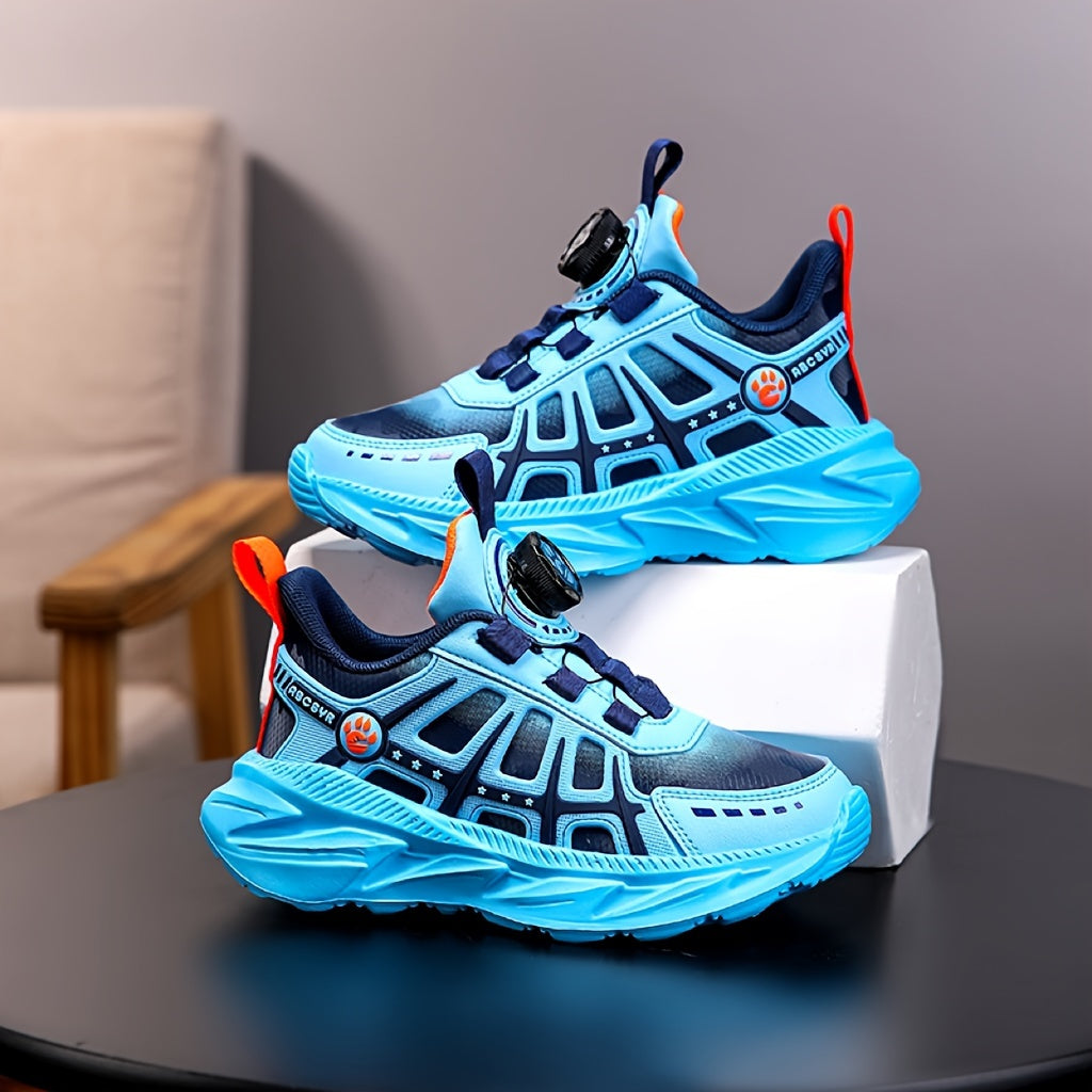 Boys Running Shoes Breathable Non-Slip PU Sneakers with Rotating Buckle Low Top