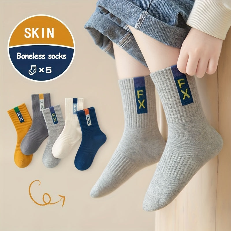 Breathable Mid-Calf Socks for Men and Children 5 Pairs No Pilling