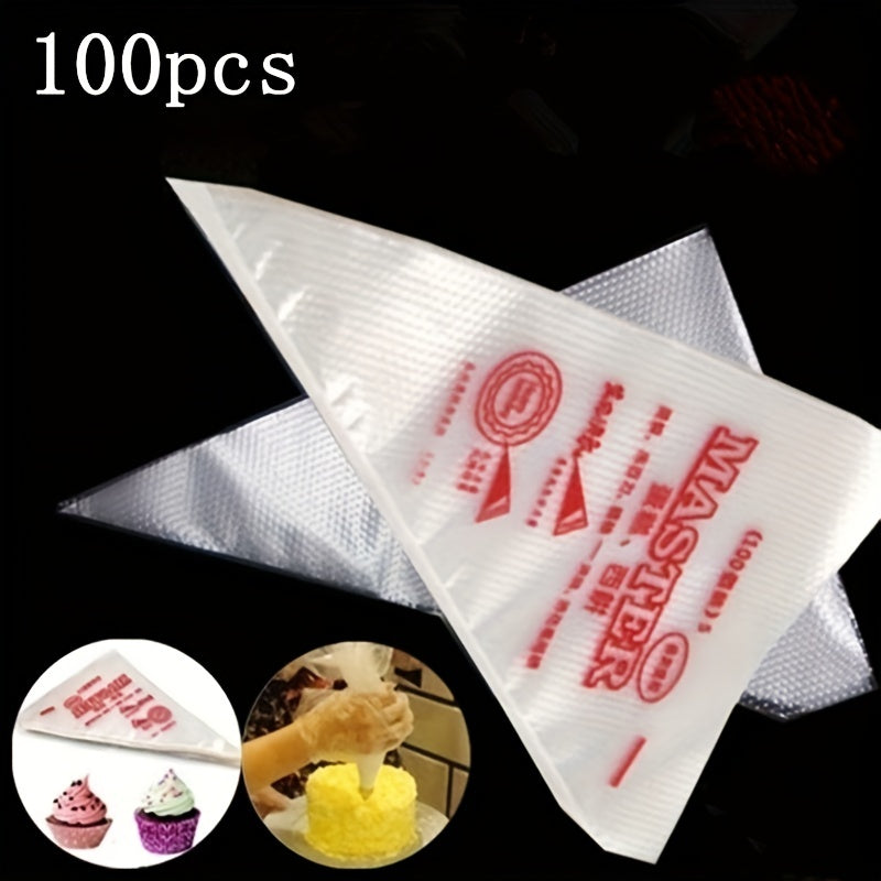 100 Premium Disposable Piping Bags for Cake Decorating, Durable Plastic