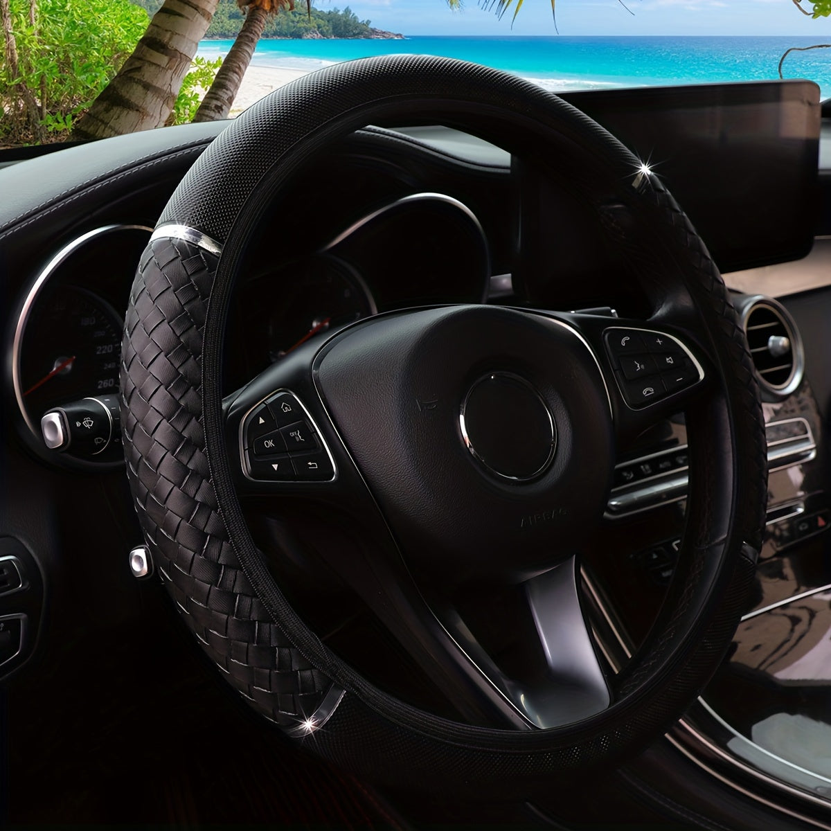 Универсальный чехол на руль из искусственной кожи с плетением, нескользящая поверхность, диаметр 36.8-38.1 см