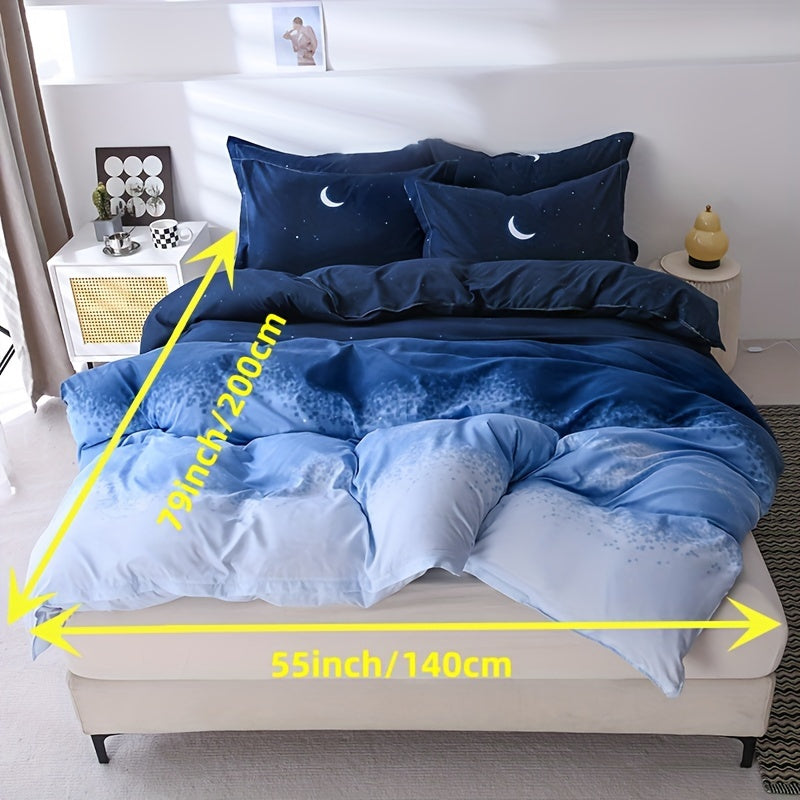 Night Sky Moon Print Bedding Set 3-Piece Duvet Cover and Pillowcases for Bedroom