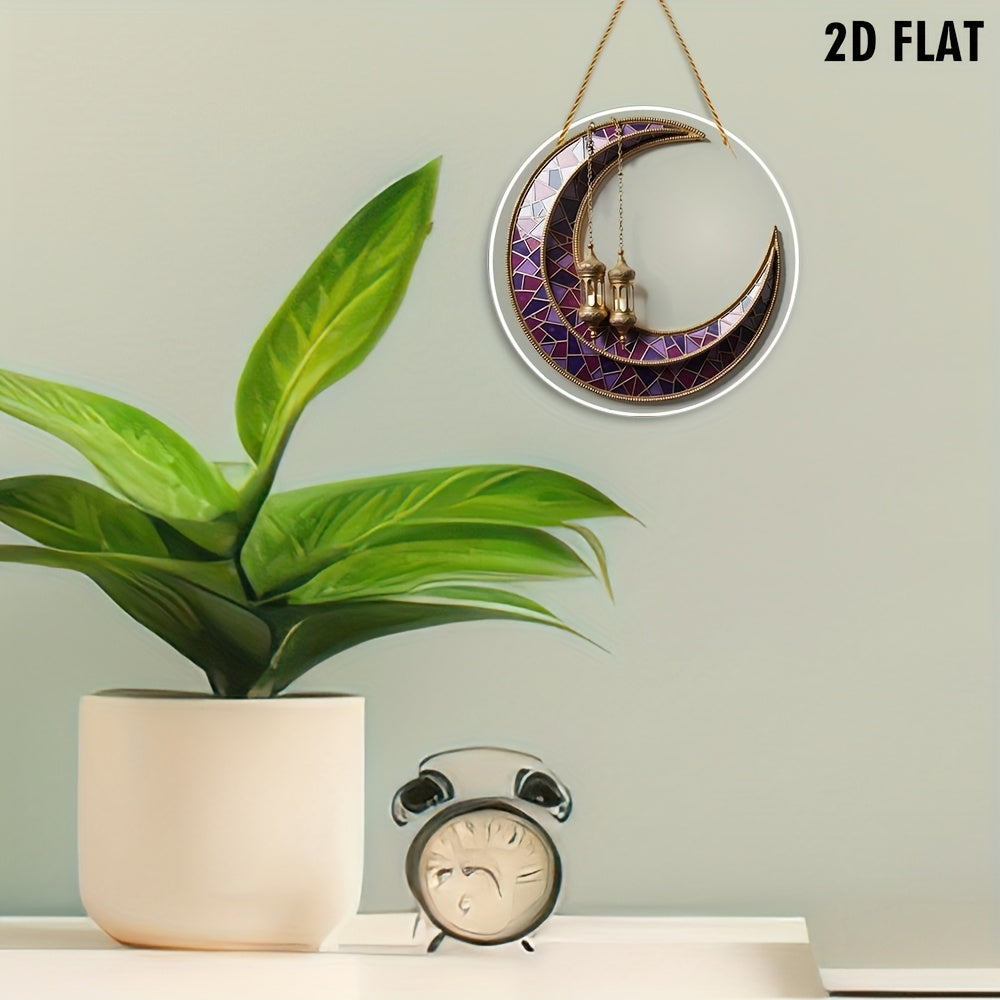 1pc Acrylic Crescent Moon Lantern Hanging Ornament Purple Gold Romantic Bedroom Decor
