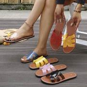 Women's Transparent Strap Brown Flat Sandals Casual Open-Toe Shoes for Summer