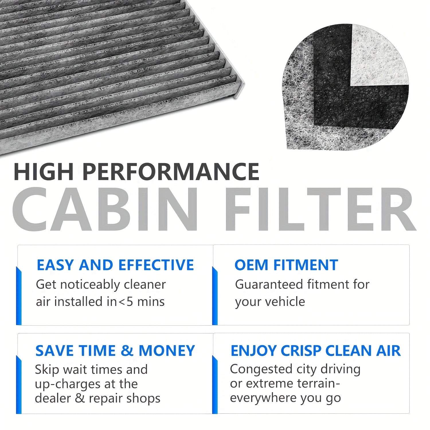 Cabin Air Filter Activated Carbon Replacement for Car SUV and Truck